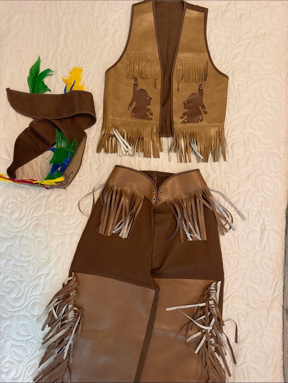 Kids Brown Western Fringe Costume Set - Vest, Chaps & Headband